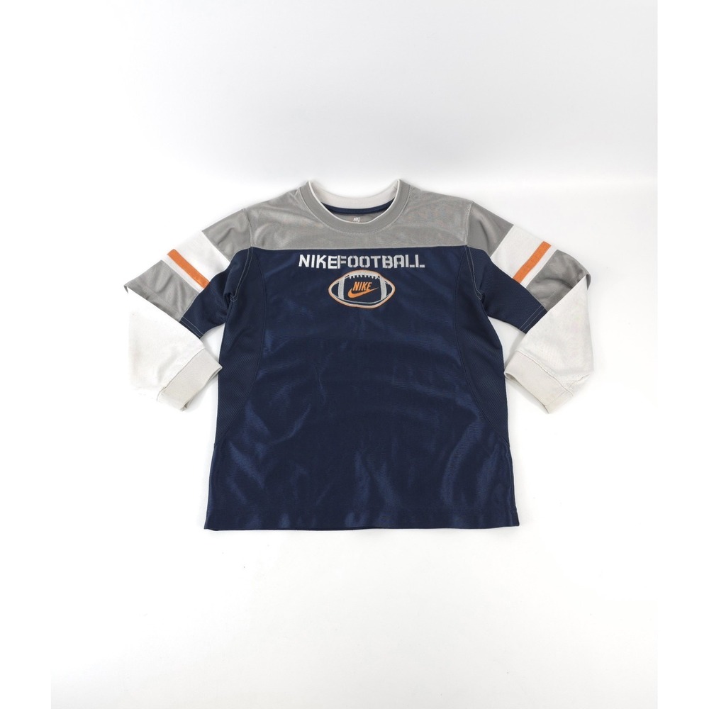 Nike T-Shirt Football Graphic Youth Size M Long Sleeve Layered Blue Orange